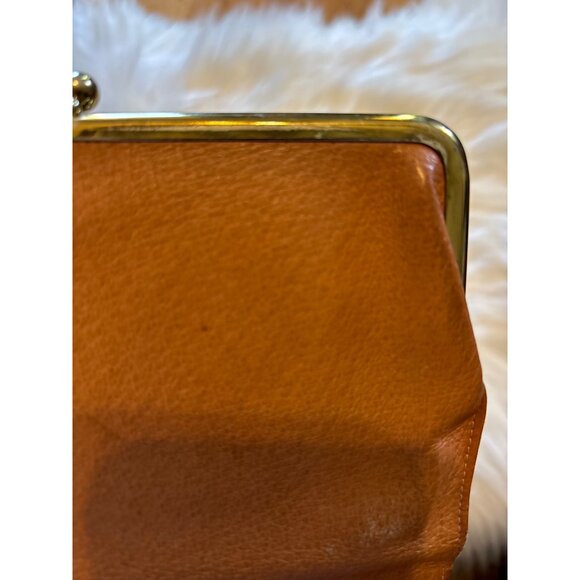 Vtg Antique Pigskin Leather Wallet With Gold-Tone Frame & Crown Detail Clutch - Picture 10 of 12